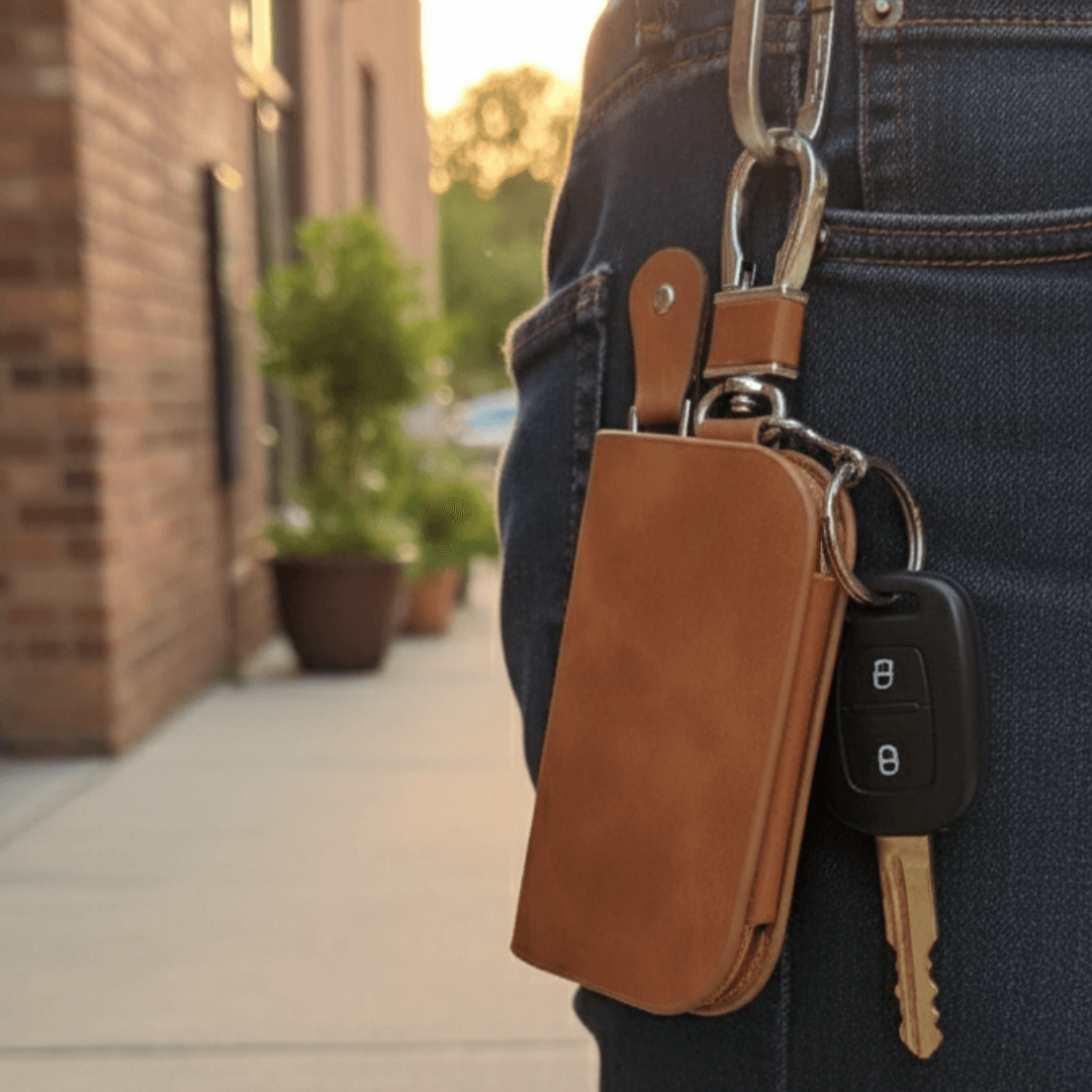 PremiumLeatherSmartKeyPouchwithZipper_KeychainClip-4