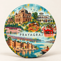 Prayagraj Uttar Pradesh watercolour souvenir fridge magnet, 70 mm round