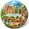 Junagadh Gujarat watercolour souvenir fridge magnet, 70 mm round