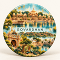 Govardhan Uttar Pradesh watercolour souvenir fridge magnet, 70 mm round