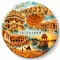 Jaisalmer Rajasthan watercolour souvenir fridge magnet, 70 mm round