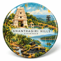 Ananthagiri Hills Telangana watercolour souvenir fridge magnet, 70 mm round