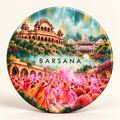 Barsana Uttar Pradesh watercolour souvenir fridge magnet, 70 mm round