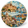 Udaipur Rajasthan watercolour souvenir fridge magnet, 70 mm round