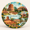 Sarnath Uttar Pradesh watercolour souvenir fridge magnet, 70 mm round