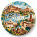 Jodhpur Rajasthan watercolour souvenir fridge magnet, 70 mm round