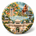 Nathdwara Rajasthan watercolour souvenir fridge magnet, 70 mm round