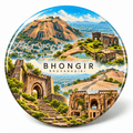 Bhongir Telangana watercolour souvenir fridge magnet, 70 mm round