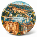 Bundi Rajasthan watercolour souvenir fridge magnet, 70 mm round