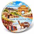 Rann of Kutch Gujarat watercolour souvenir fridge magnet, 70 mm round