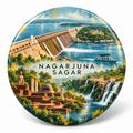 Nagarjuna Sagar Telangana watercolour souvenir fridge magnet, 70 mm round