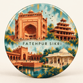 Fatehpur Sikri Uttar Pradesh watercolour souvenir fridge magnet, 70 mm round