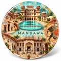 Mandawa Rajasthan watercolour souvenir fridge magnet, 70 mm round