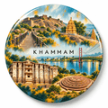 Khammam Telangana watercolour souvenir fridge magnet, 70 mm round