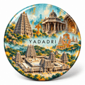 Yadadri Telangana watercolour souvenir fridge magnet, 70 mm round