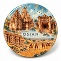 Osian Rajasthan watercolour souvenir fridge magnet, 70 mm round
