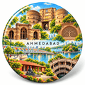 Ahmedabad Gujarat watercolour souvenir fridge magnet, 70 mm round