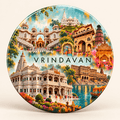Vrindavan Uttar Pradesh watercolour souvenir fridge magnet, 70 mm round