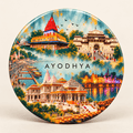 Ayodhya Uttar Pradesh watercolour souvenir fridge magnet, 70 mm round
