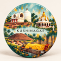 Kushinagar Uttar Pradesh watercolour souvenir fridge magnet, 70 mm round