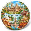 Vadodara Gujarat watercolour souvenir fridge magnet, 70 mm round