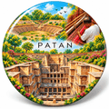 Patan Gujarat watercolour souvenir fridge magnet, 70 mm round