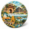 Nizamabad Telangana watercolour souvenir fridge magnet, 70 mm round