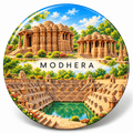 Modhera Gujarat watercolour souvenir fridge magnet, 70 mm round