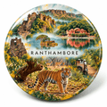 Ranthambore Rajasthan watercolour souvenir fridge magnet, 70 mm round