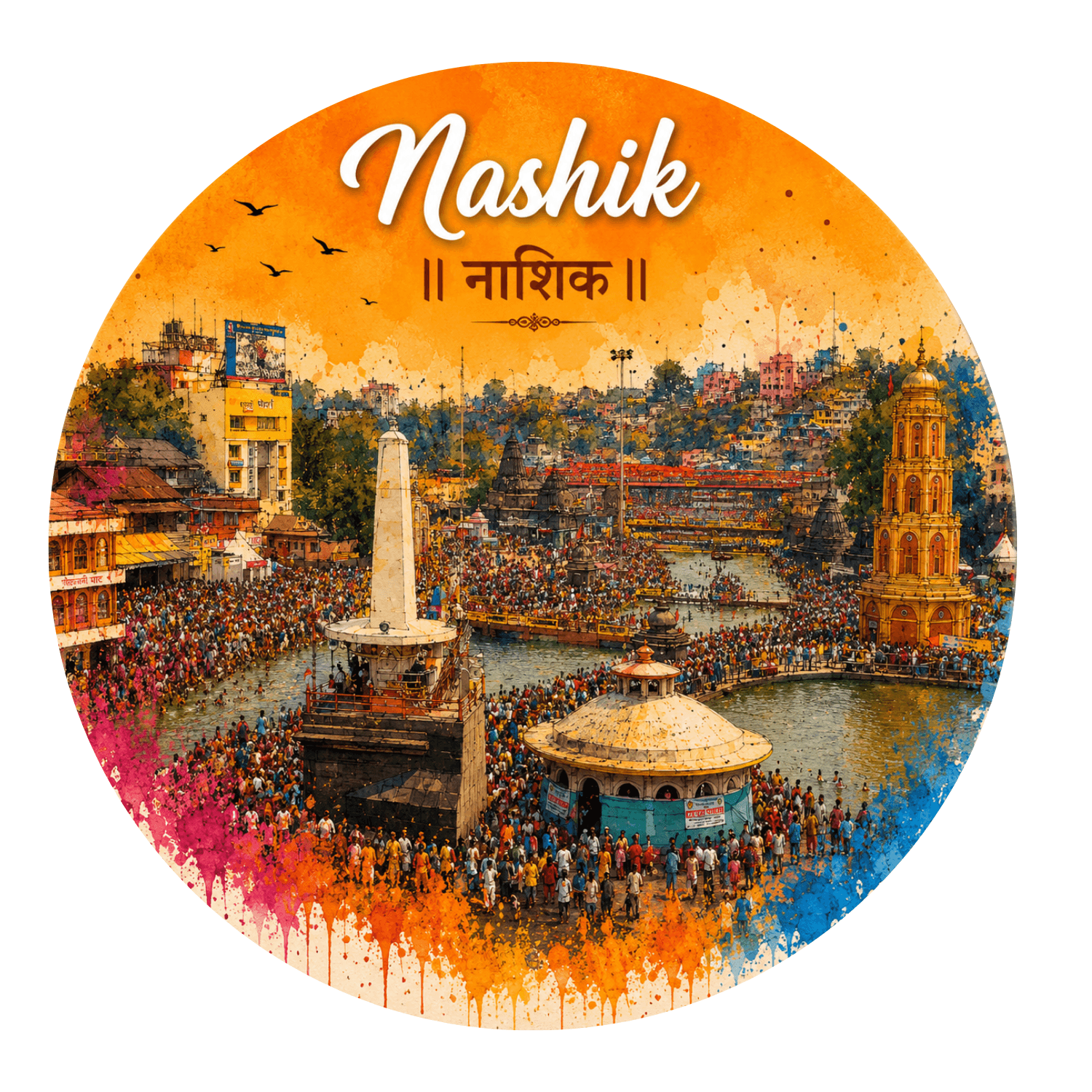 nashik-temple-riverfront-watercolour-fridge-magnet-spiritual-souvenir