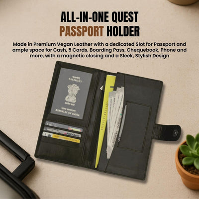 The Quest Passport Holder – Slim Travel Organizer with Multiple Slots in Vegan Leather